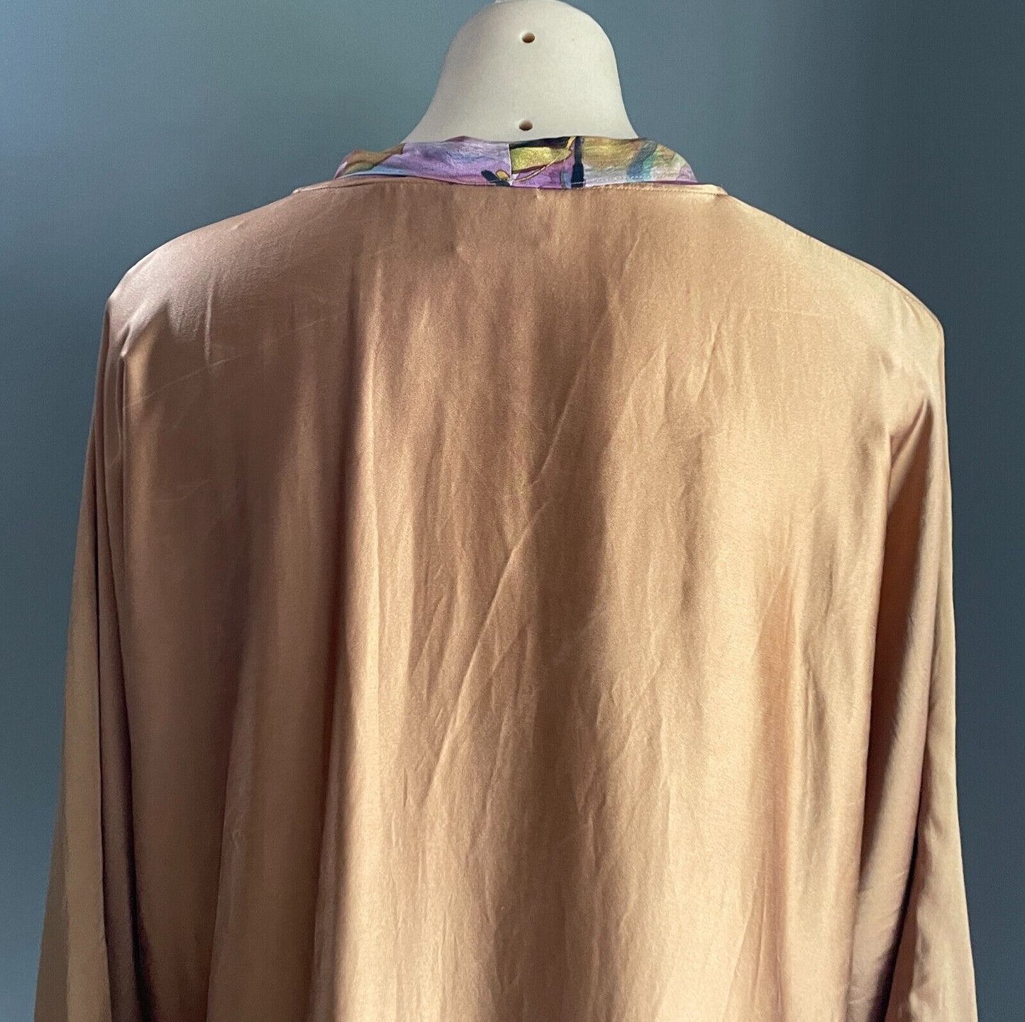 EVOLVE LOVE by ARROZZ Bronze Silk Top Dolman Sleeve Chest Overlay Sz 18 HiLo Hem