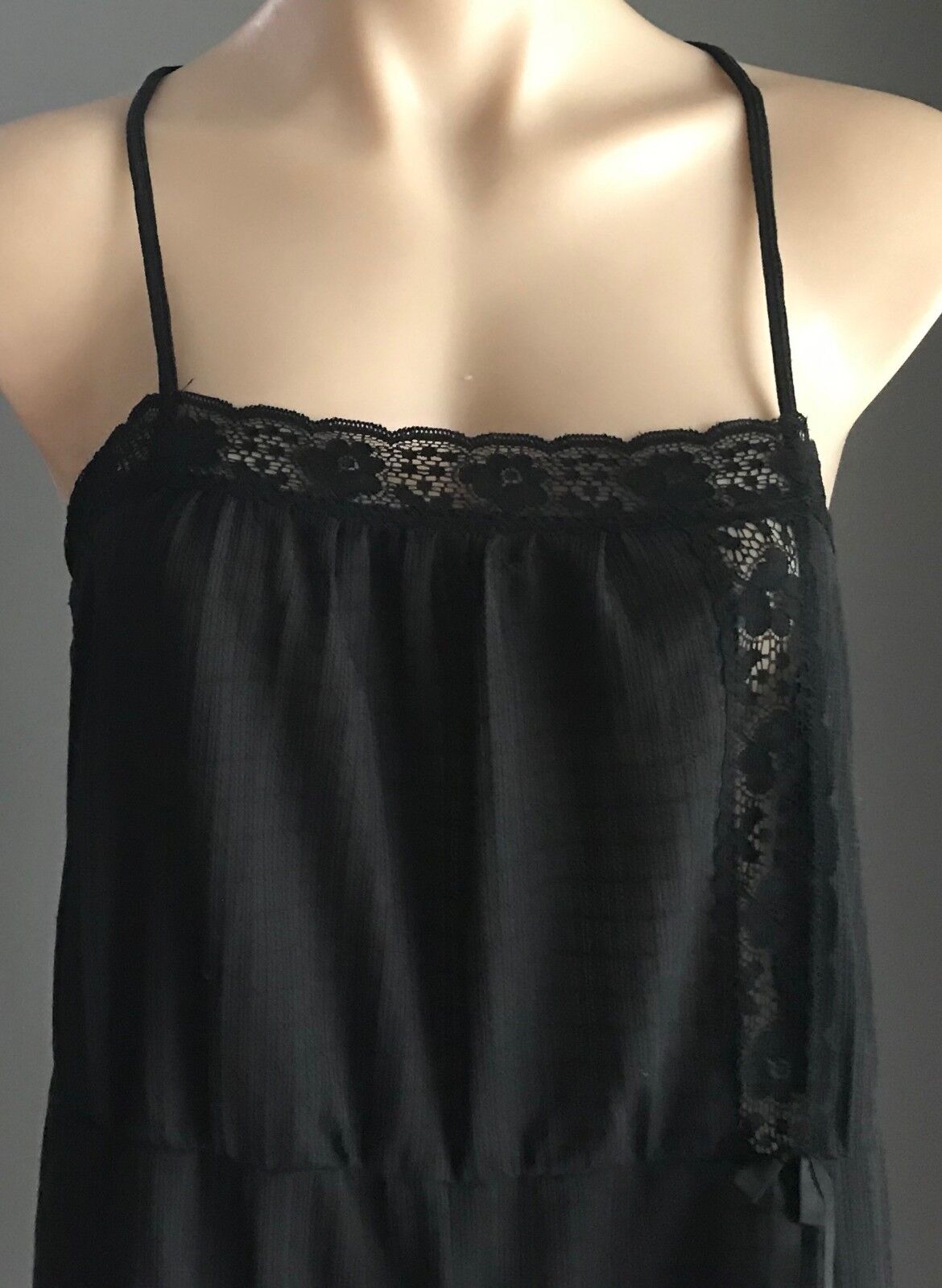 EUROBELLA Jumpsuit Black Semi Sheer Lace Trim Size 40 42 AU 10 12 1970s Vintage