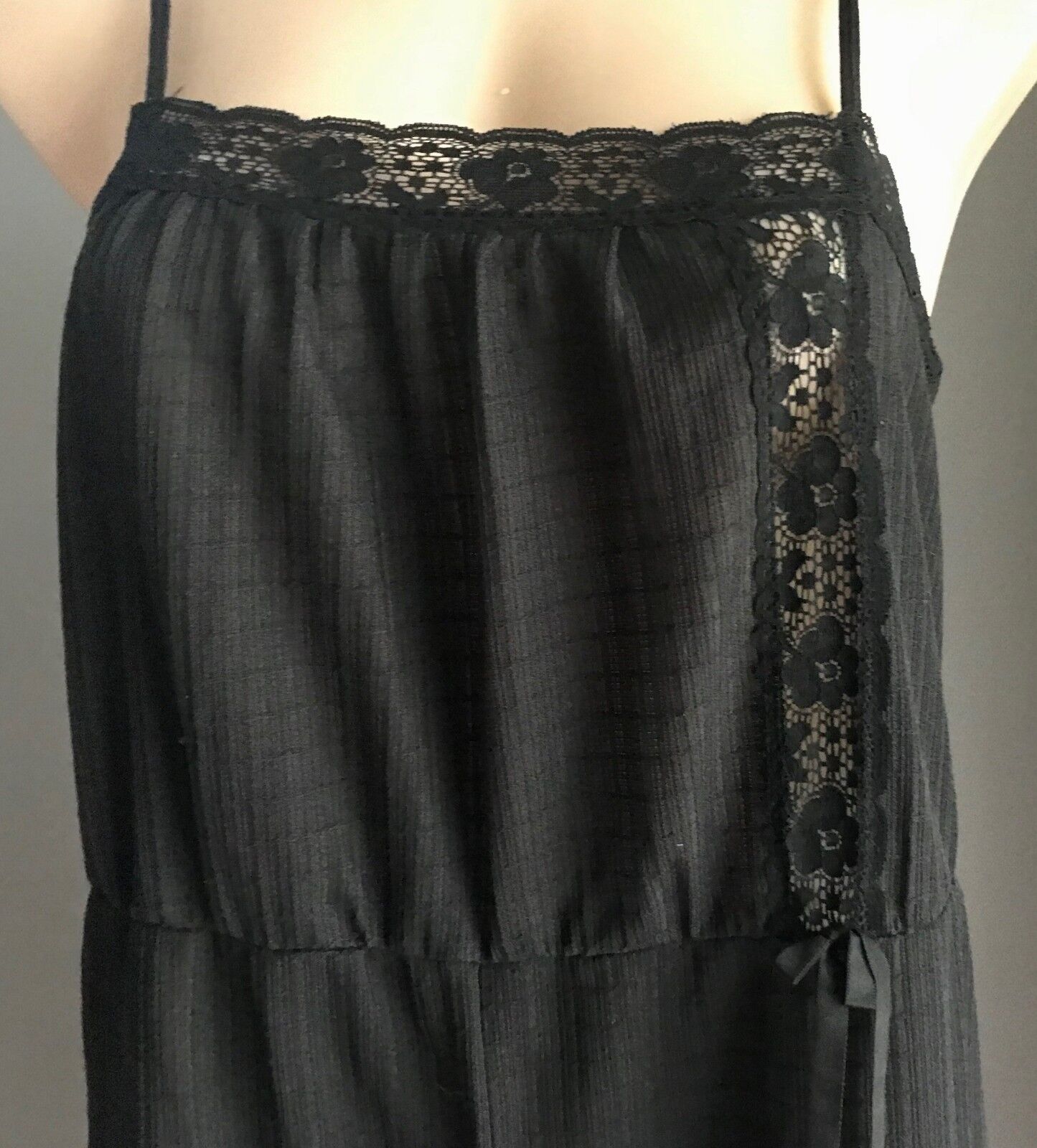 EUROBELLA Jumpsuit Black Semi Sheer Lace Trim Size 40 42 AU 10 12 1970s Vintage