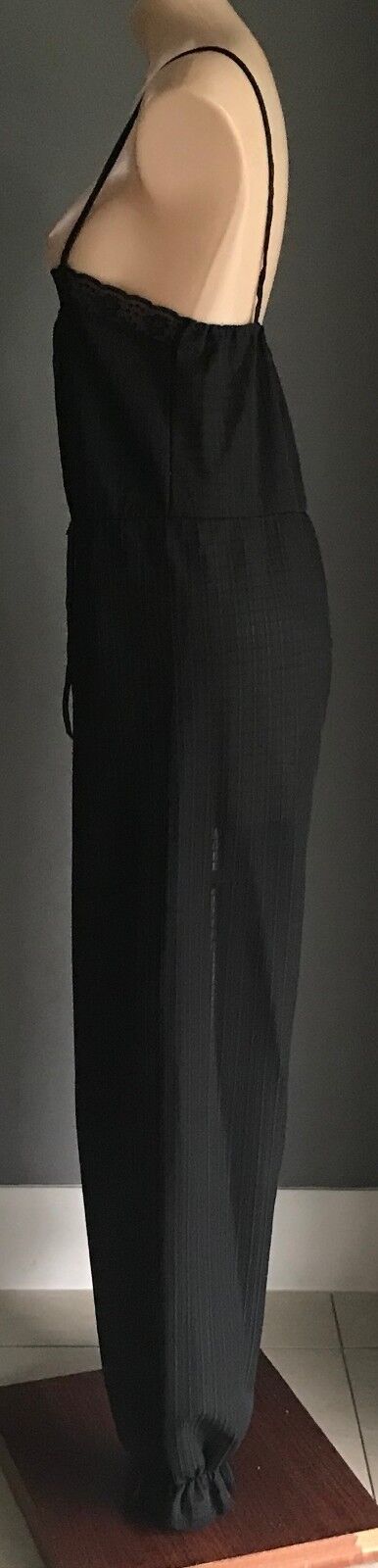 EUROBELLA Jumpsuit Black Semi Sheer Lace Trim Size 40 42 AU 10 12 1970s Vintage