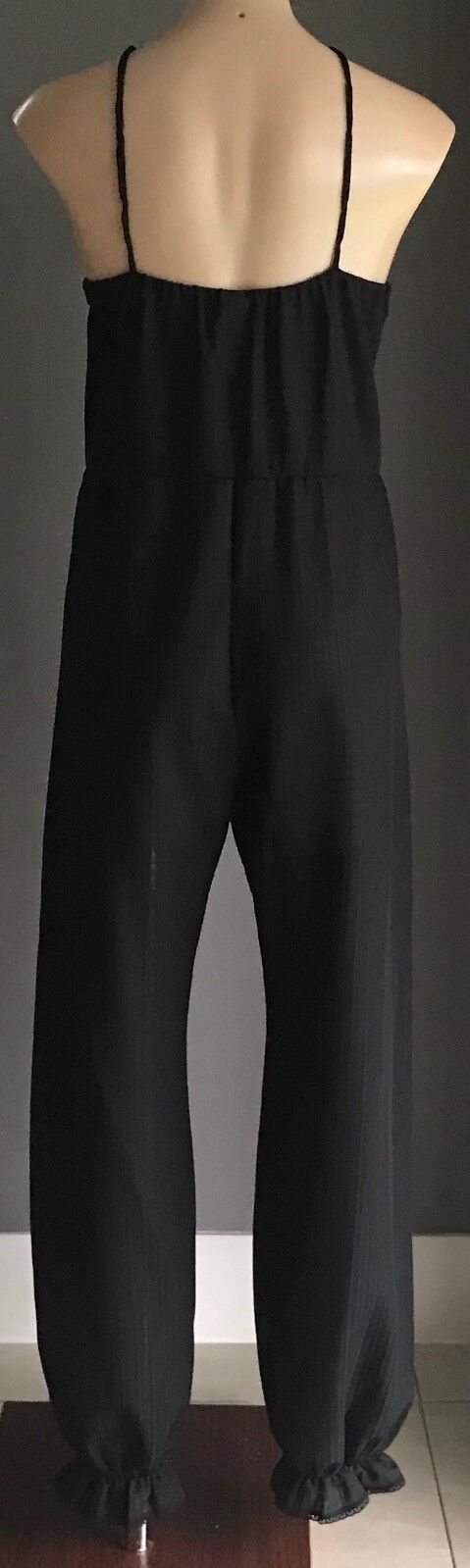 EUROBELLA Jumpsuit Black Semi Sheer Lace Trim Size 40 42 AU 10 12 1970s Vintage