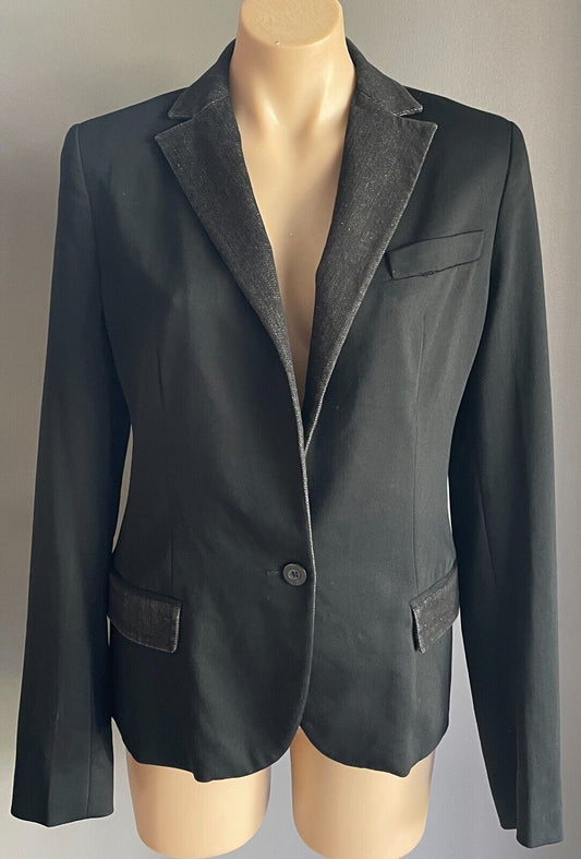 JUST CAVALLI Denim Jacket Black Tailored Long Sleeve with Black Trim Size 44/12