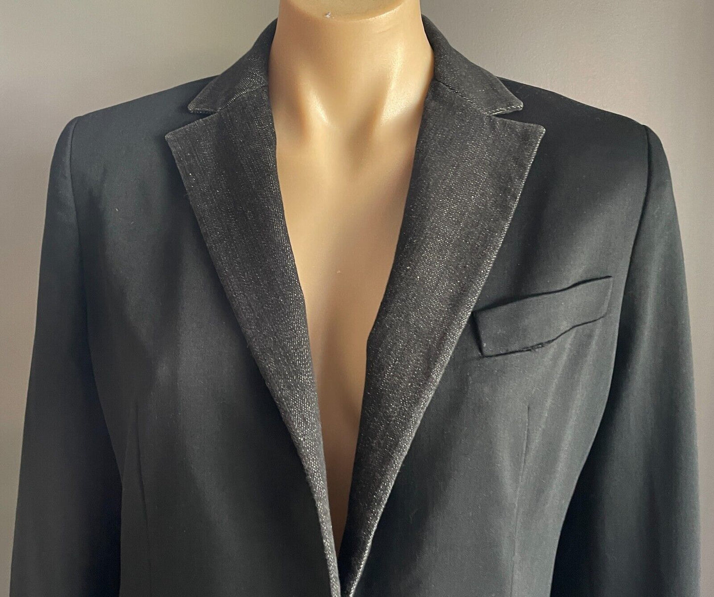 JUST CAVALLI Denim Jacket Black Tailored Long Sleeve with Black Trim Size 44/12