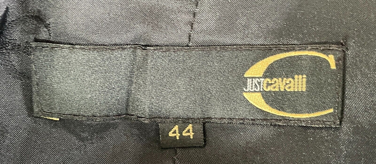 JUST CAVALLI Denim Jacket Black Tailored Long Sleeve with Black Trim Size 44/12