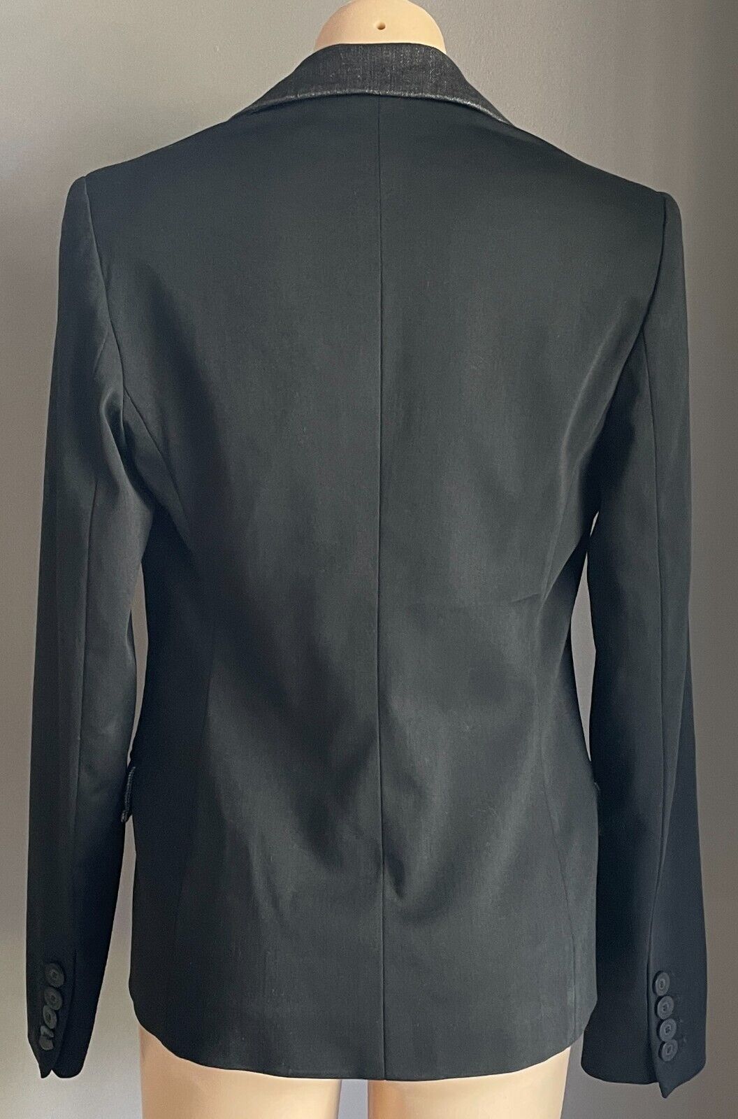 JUST CAVALLI Denim Jacket Black Tailored Long Sleeve with Black Trim Size 44/12