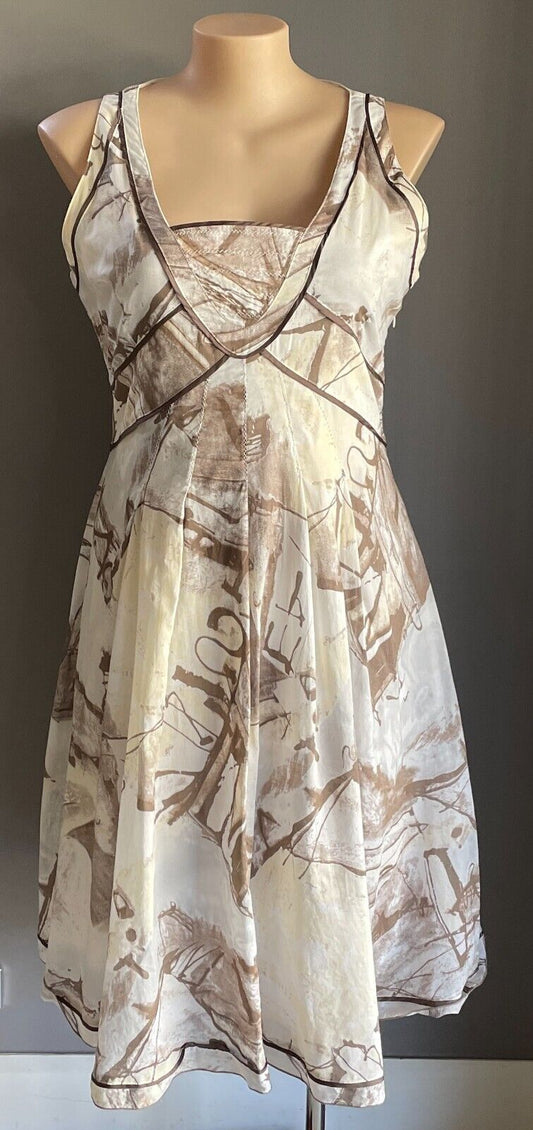 dp:jeans Midi Dress Brown Hues White Cream Print Sleeveless A-Line  Size 48