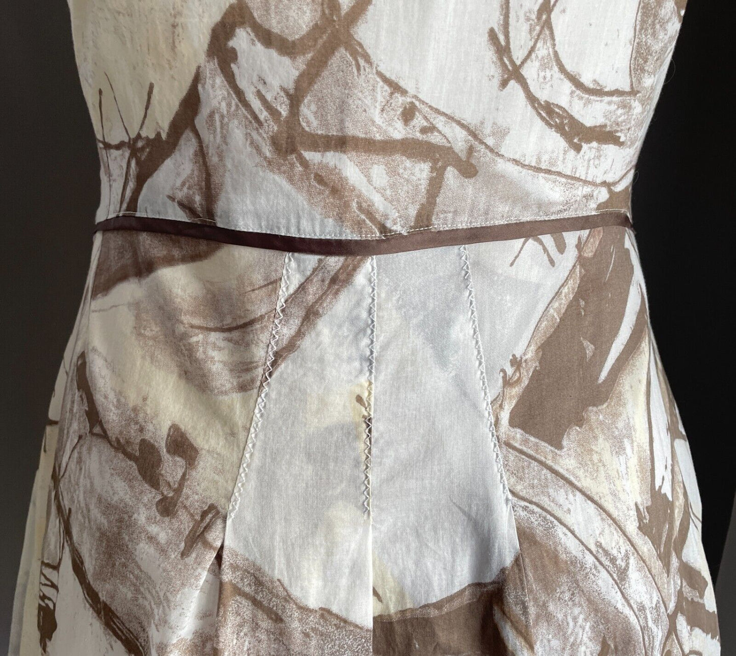 dp:jeans Midi Dress Brown Hues White Cream Print Sleeveless A-Line  Size 48