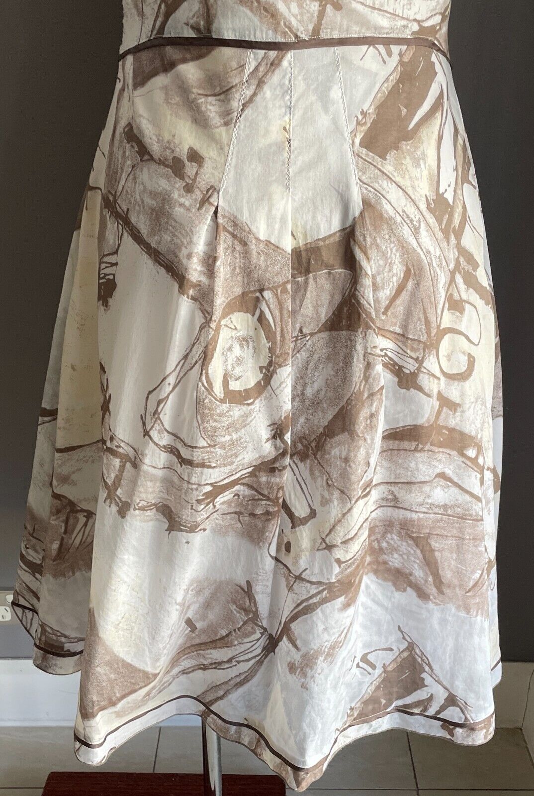 dp:jeans Midi Dress Brown Hues White Cream Print Sleeveless A-Line  Size 48