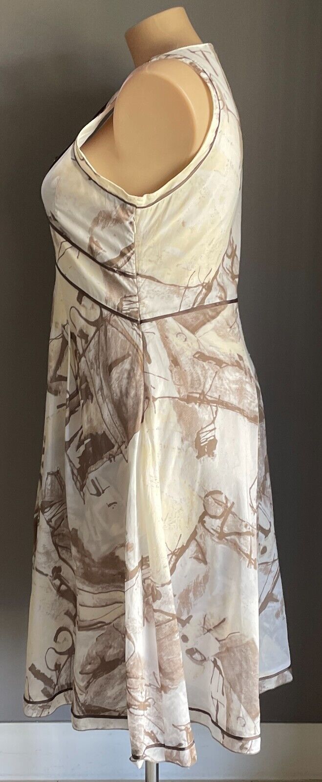 dp:jeans Midi Dress Brown Hues White Cream Print Sleeveless A-Line  Size 48