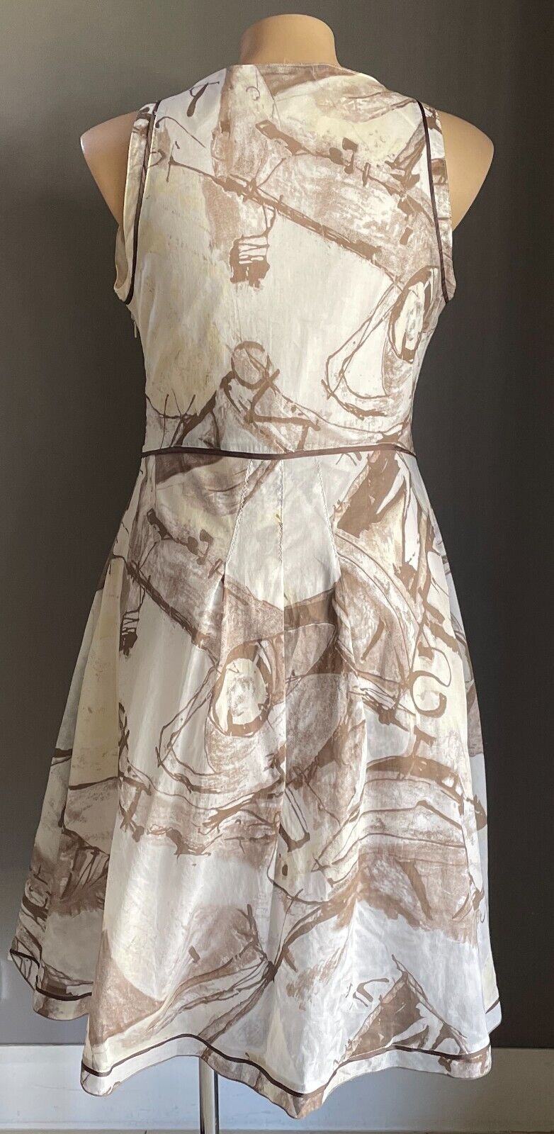 dp:jeans Midi Dress Brown Hues White Cream Print Sleeveless A-Line  Size 48