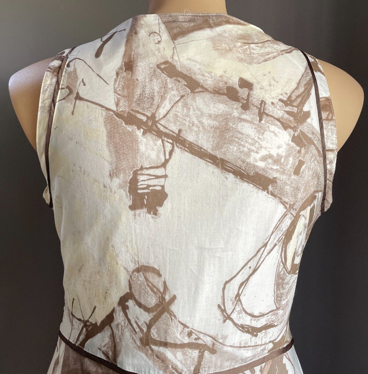 dp:jeans Midi Dress Brown Hues White Cream Print Sleeveless A-Line  Size 48