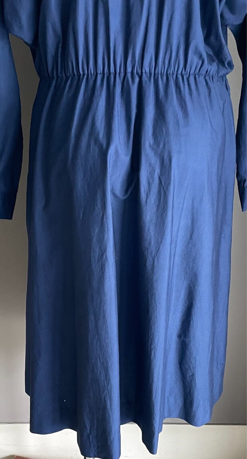 1980s Parachute Dress Navy Button Front Long Sleeve Cotton Elastic Waist Size 42