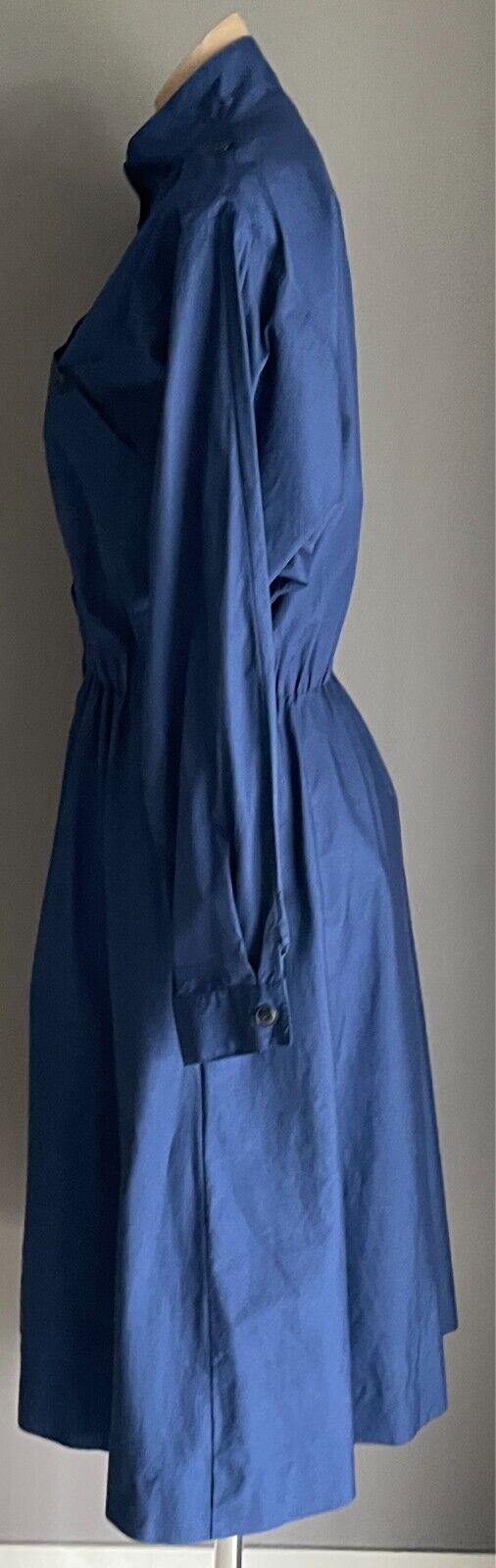 1980s Parachute Dress Navy Button Front Long Sleeve Cotton Elastic Waist Size 42