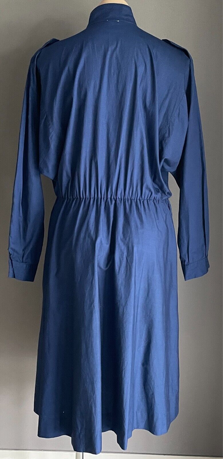 1980s Parachute Dress Navy Button Front Long Sleeve Cotton Elastic Waist Size 42