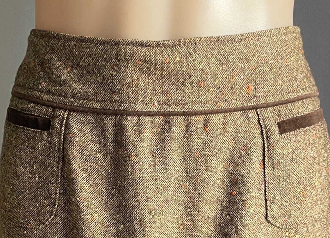 DOLCE & GABBANA Skirt Brown Tweed Straight Wool Blend Knee Length Size 44 AU 12
