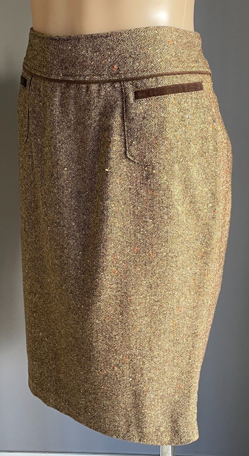 DOLCE & GABBANA Skirt Brown Tweed Straight Wool Blend Knee Length Size 44 AU 12