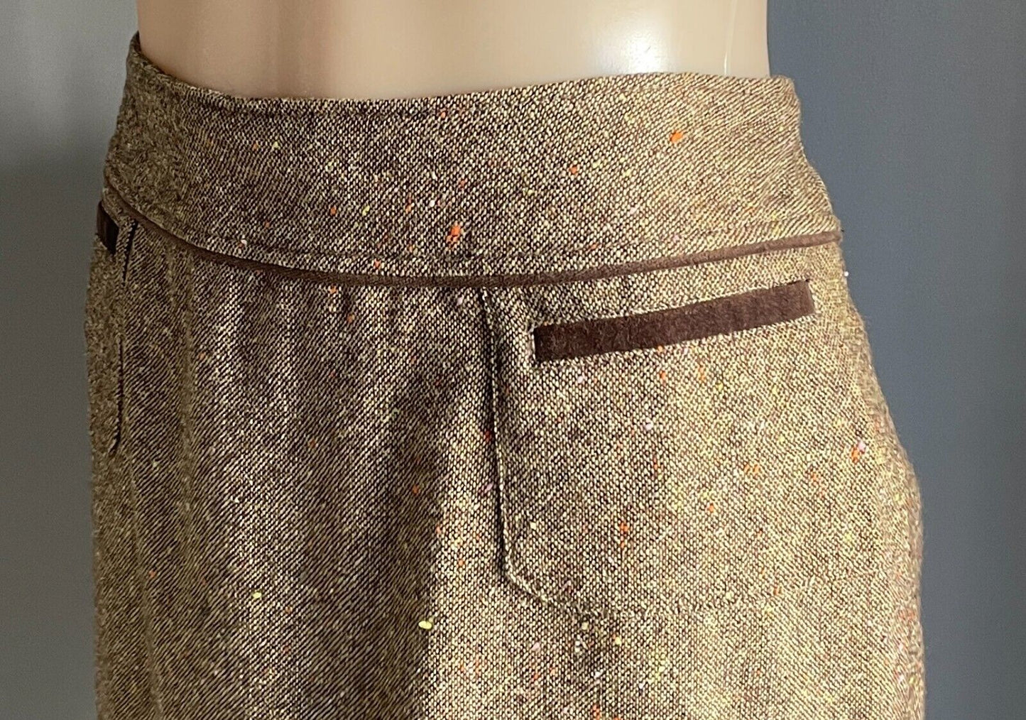 DOLCE & GABBANA Skirt Brown Tweed Straight Wool Blend Knee Length Size 44 AU 12