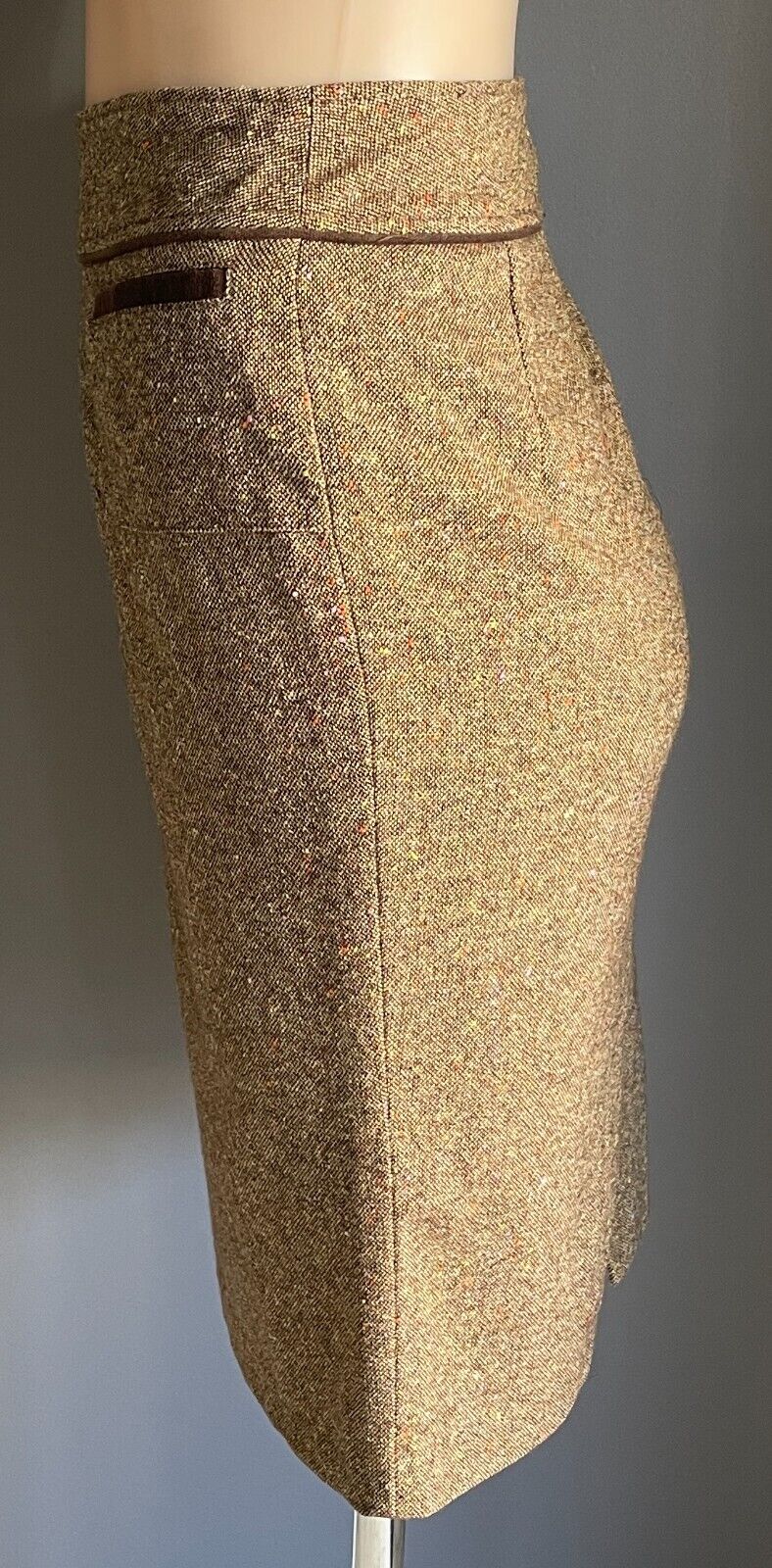 DOLCE & GABBANA Skirt Brown Tweed Straight Wool Blend Knee Length Size 44 AU 12