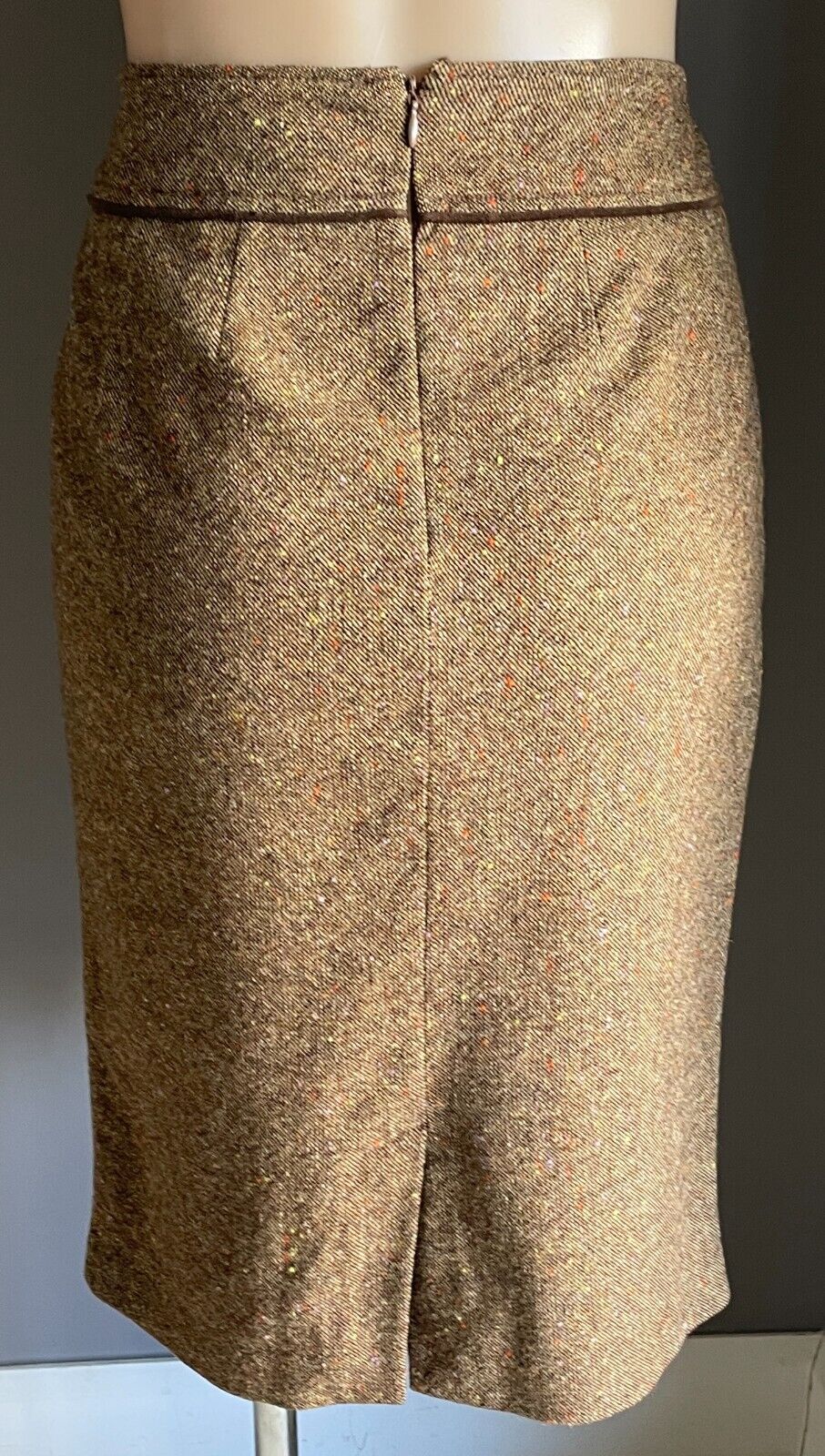 DOLCE & GABBANA Skirt Brown Tweed Straight Wool Blend Knee Length Size 44 AU 12