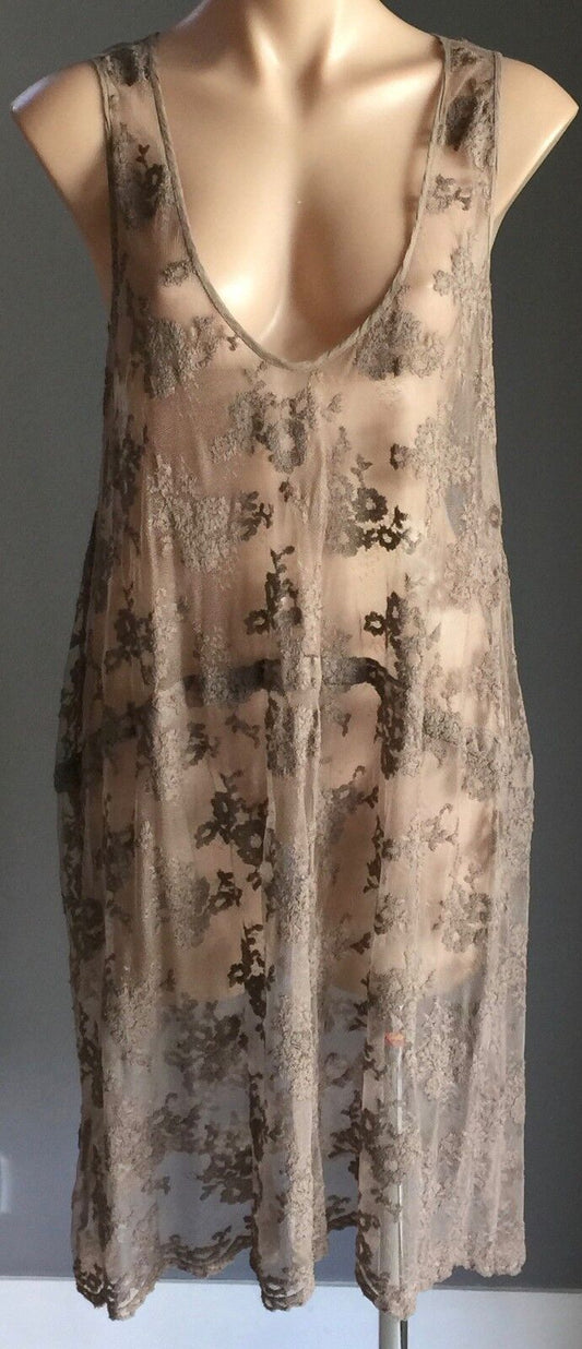 MANILA GRACE Dress Khaki Lace Sleeveless Frock Size EU 44 AU 14 Designer  NEW