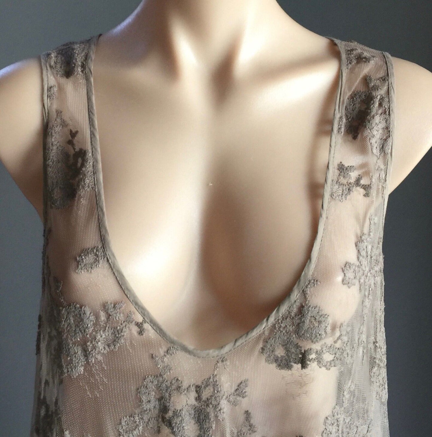MANILA GRACE Dress Khaki Lace Sleeveless Frock Size EU 44 AU 14 Designer  NEW