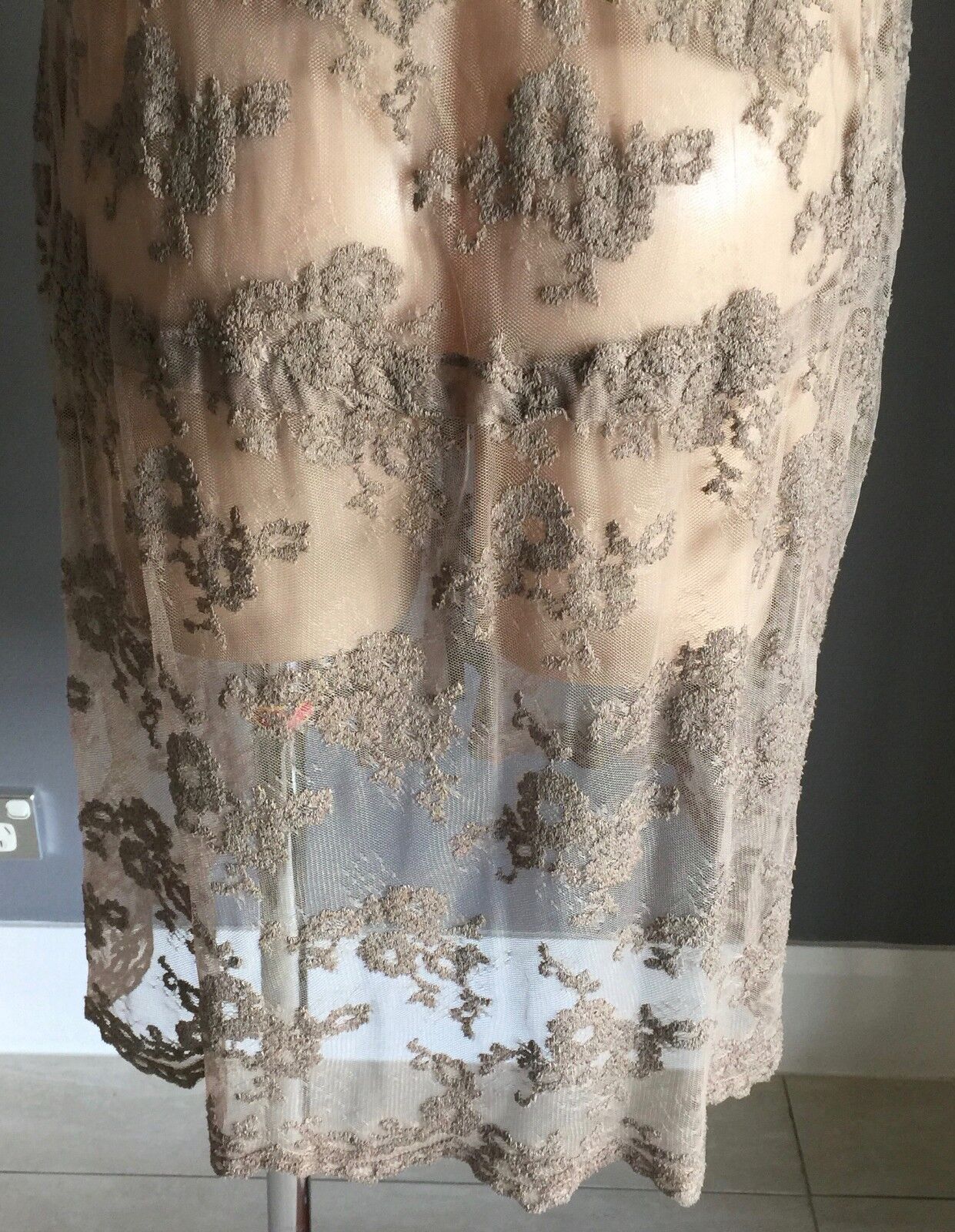 MANILA GRACE Dress Khaki Lace Sleeveless Frock Size EU 44 AU 14 Designer  NEW