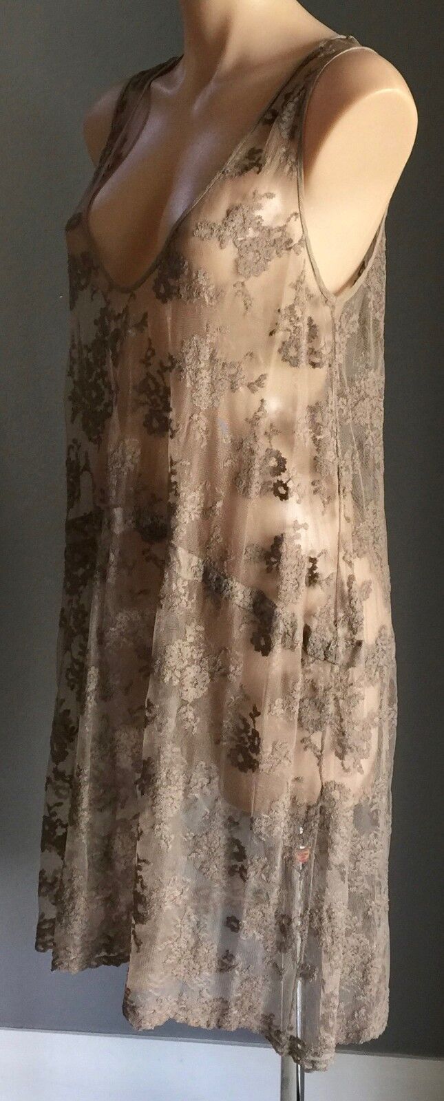 MANILA GRACE Dress Khaki Lace Sleeveless Frock Size EU 44 AU 14 Designer  NEW