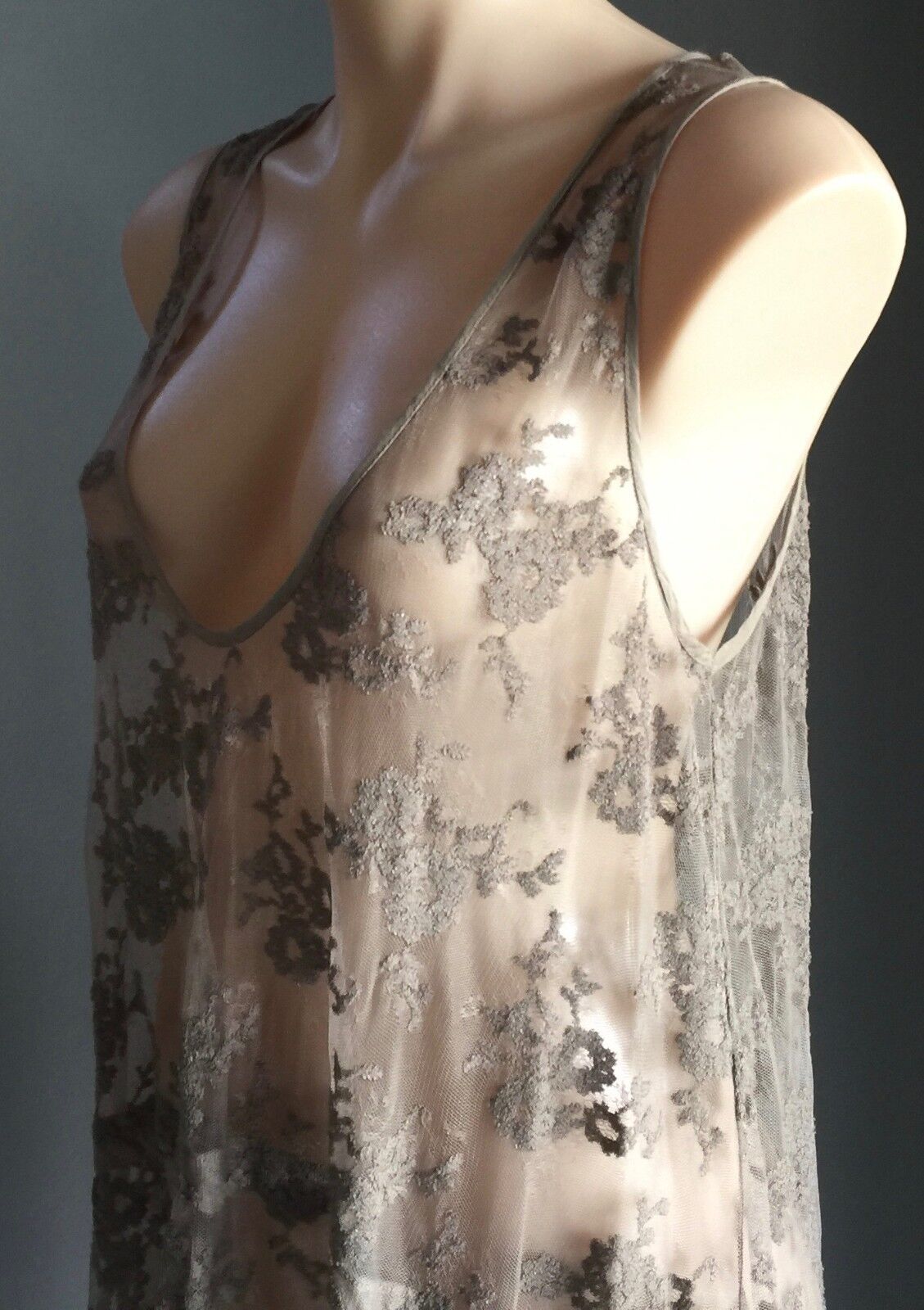 MANILA GRACE Dress Khaki Lace Sleeveless Frock Size EU 44 AU 14 Designer  NEW