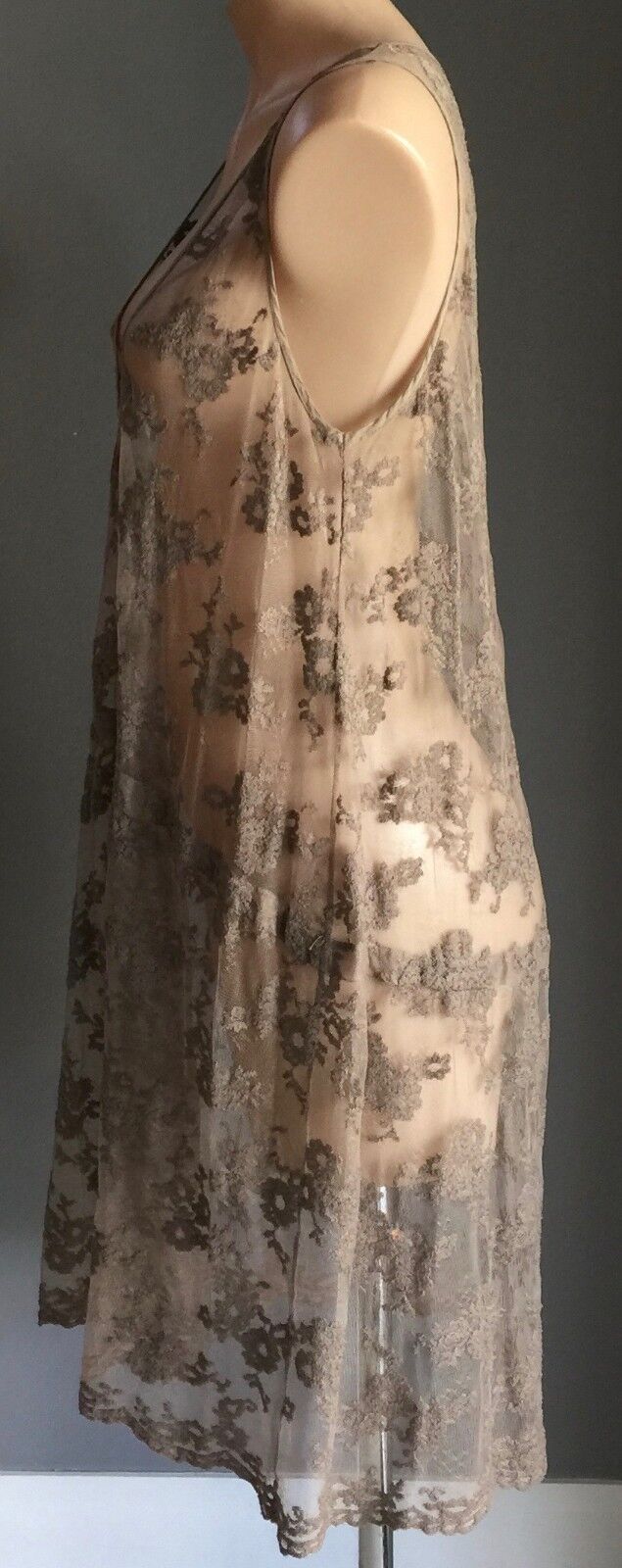 MANILA GRACE Dress Khaki Lace Sleeveless Frock Size EU 44 AU 14 Designer  NEW