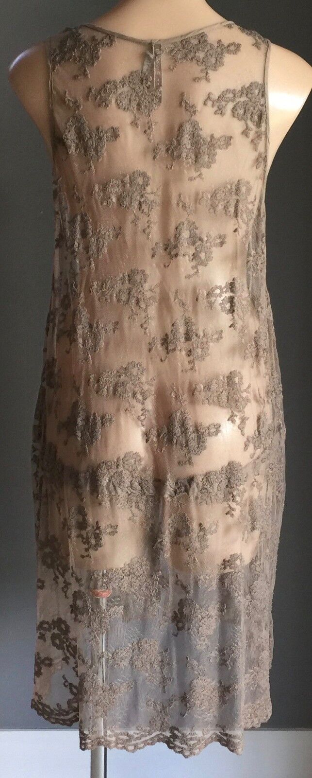 MANILA GRACE Dress Khaki Lace Sleeveless Frock Size EU 44 AU 14 Designer  NEW