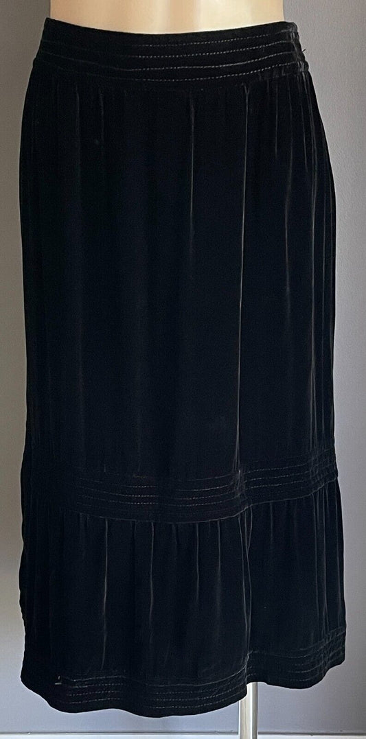 MAX MARA Skirt Black Velour Velvet Tier Hem Midi Length Size 42 AU 14