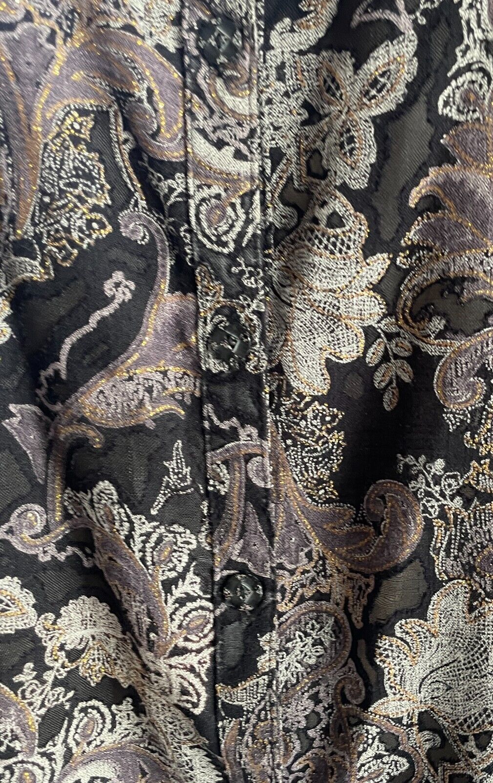 KATE HARRIS Blouse Shirt Black Grey Taupe Gold Paisley 3/4 Sleeve Shirt Size 16