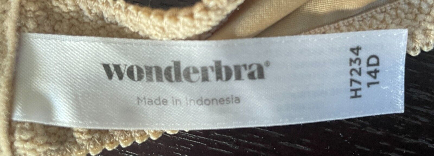 WONDERBRA Push Up Bra Champagne Off White Lace Trim Size 14D Adjustable H7234