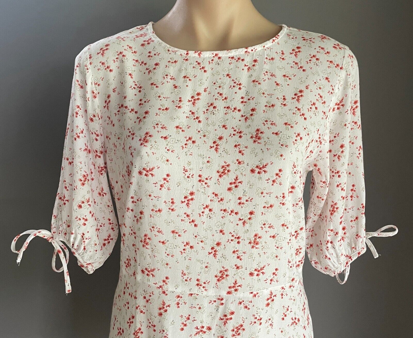 COTTON ON Dress White Floral Print Short Tie Sleeve Sheath w Flounce Hem Sz S 10
