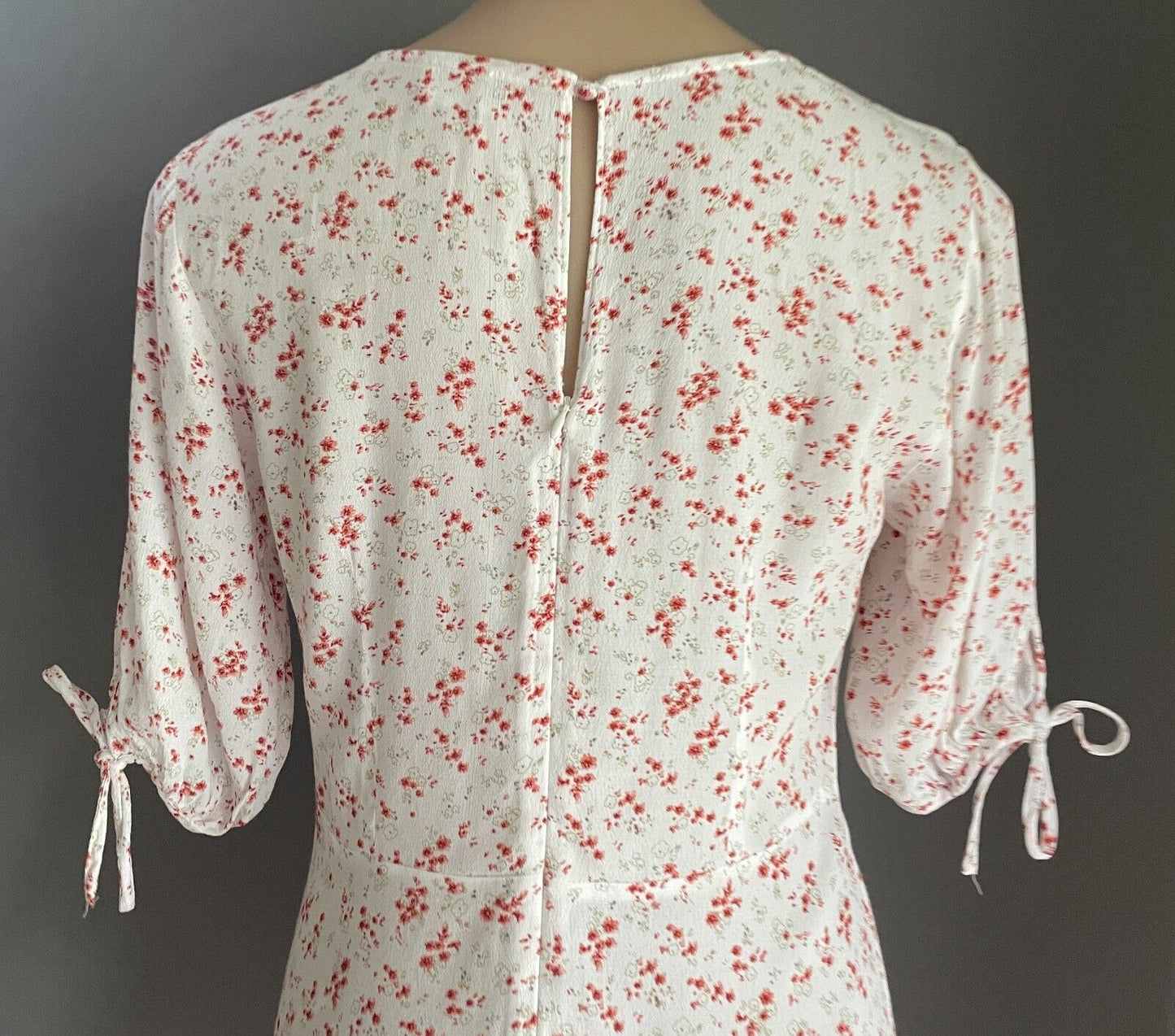 COTTON ON Dress White Floral Print Short Tie Sleeve Sheath w Flounce Hem Sz S 10