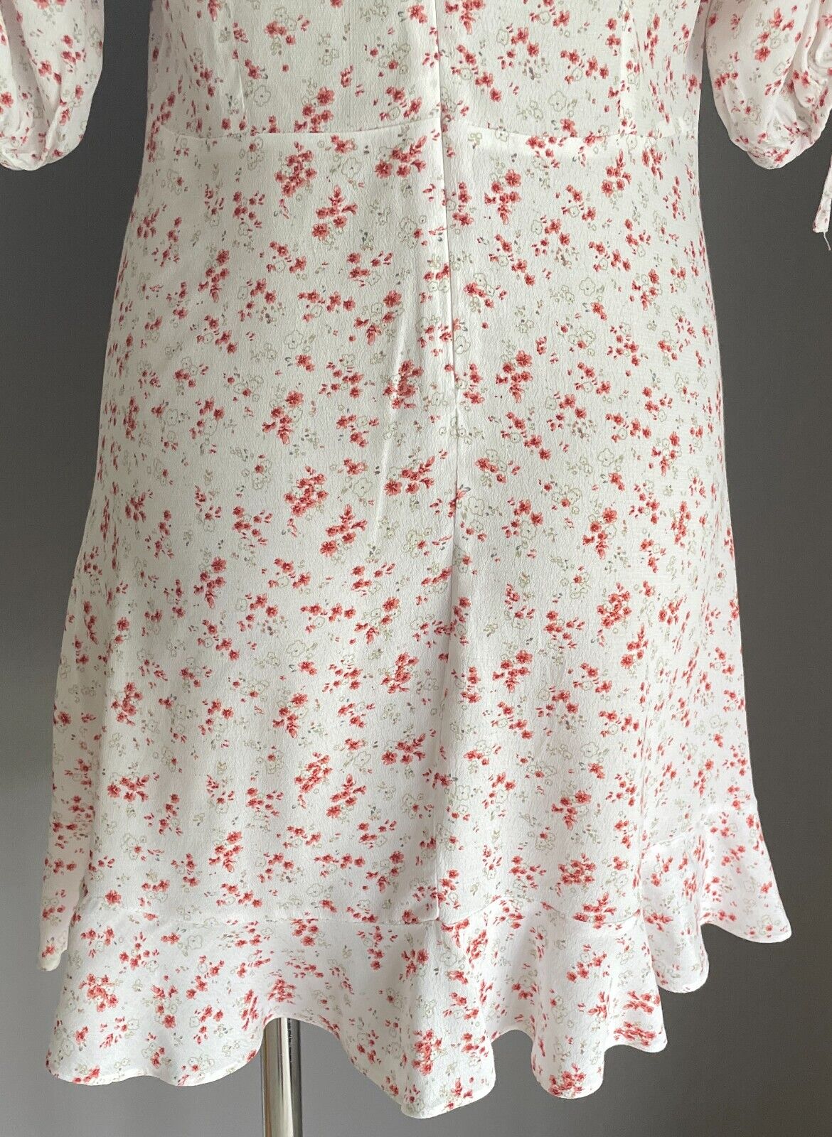 COTTON ON Dress White Floral Print Short Tie Sleeve Sheath w Flounce Hem Sz S 10
