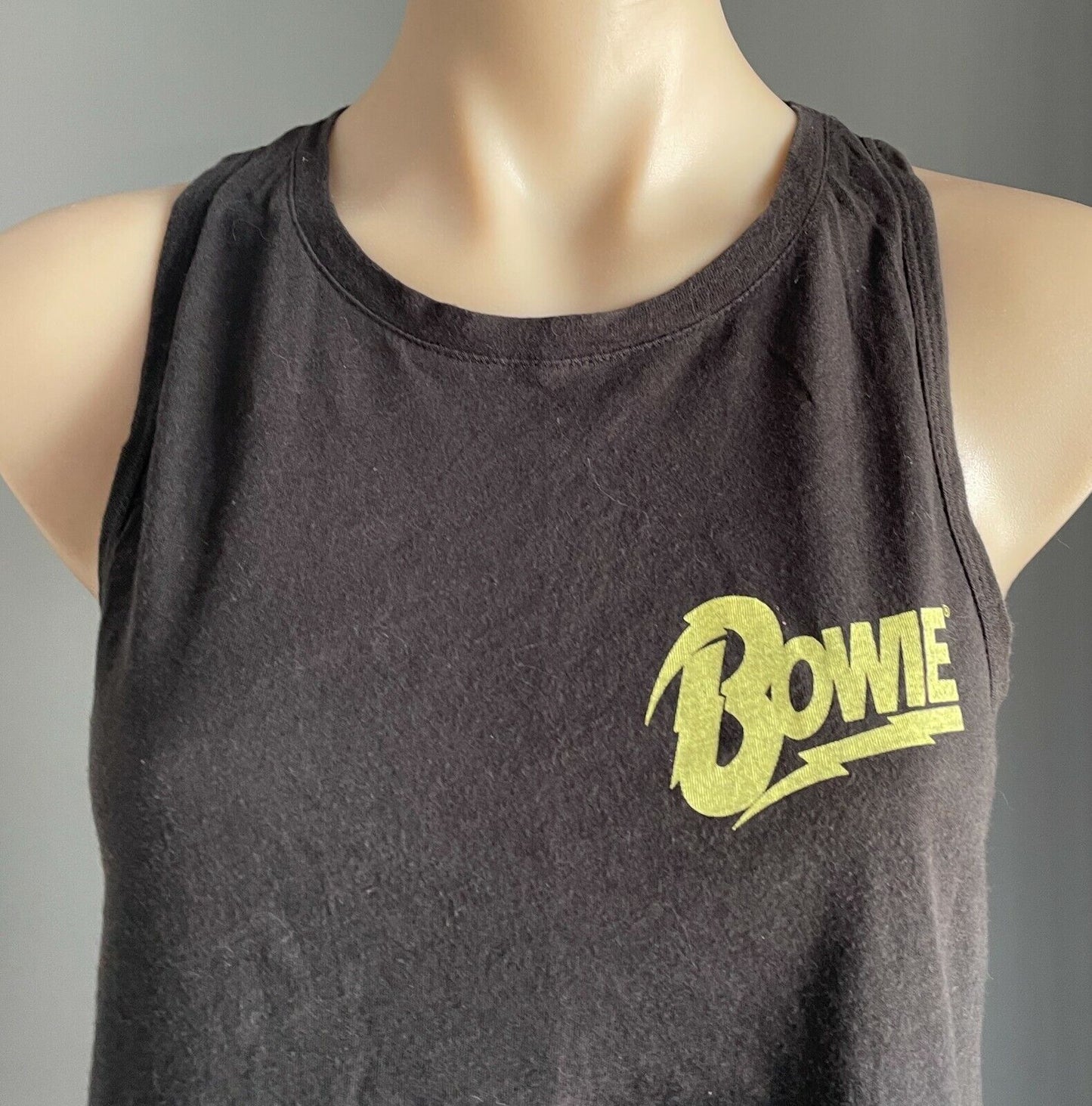 DAVID BOWIE ARCHIVE Tank Top  "Bowie" Black T Bar Racer Crop Singlet SIze XS 10