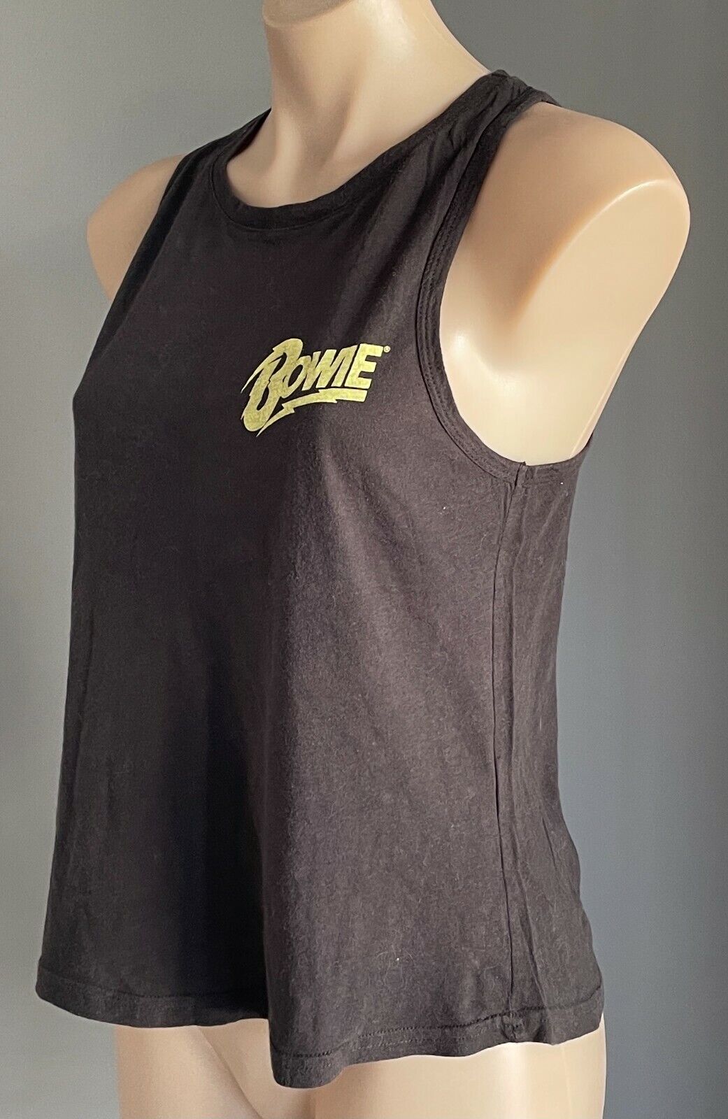 DAVID BOWIE ARCHIVE Tank Top  "Bowie" Black T Bar Racer Crop Singlet SIze XS 10