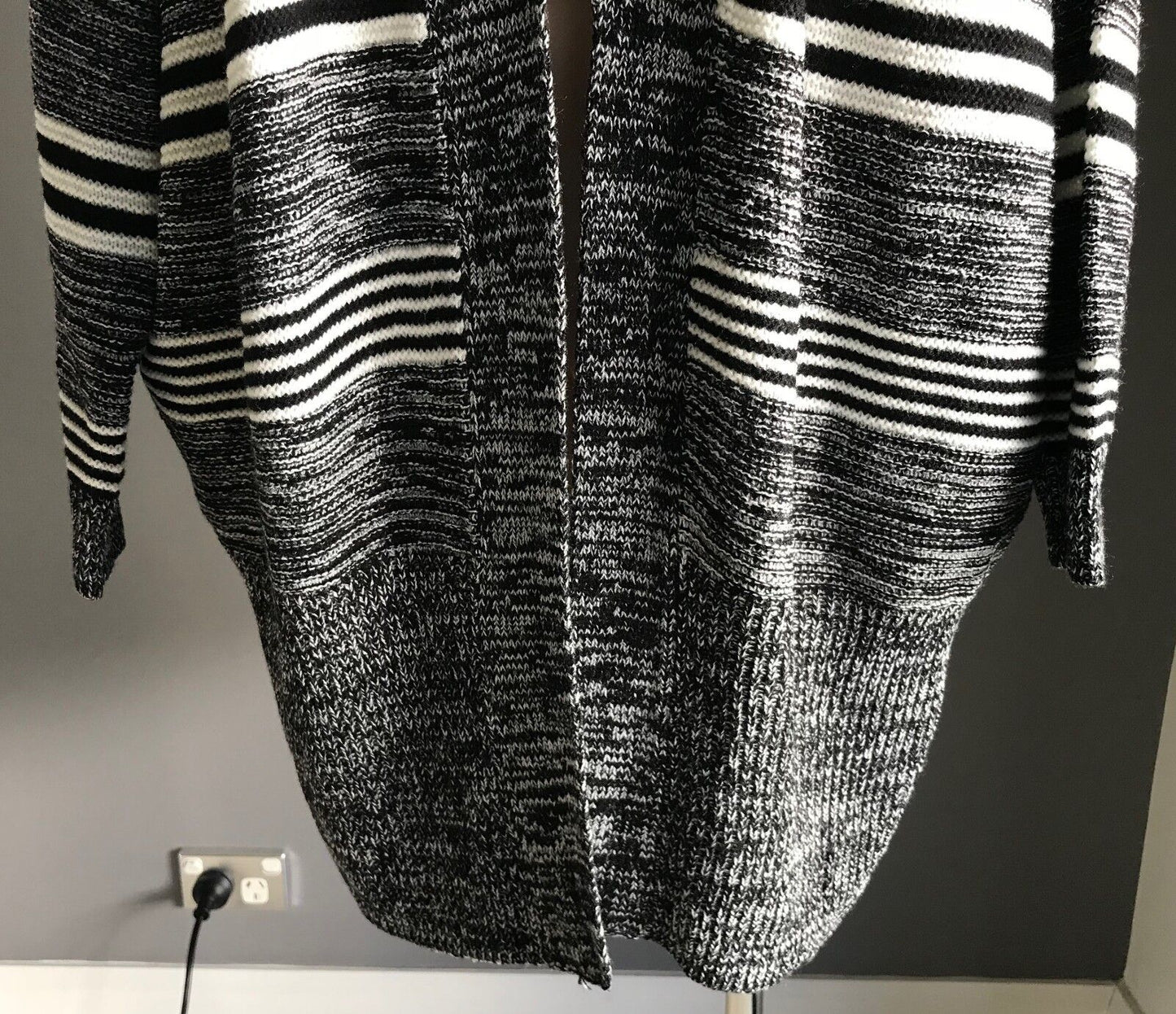 COTTON ON Knit Shawl Chunky Black & White Marl & Stripe Cardigan Size S 10 NEW