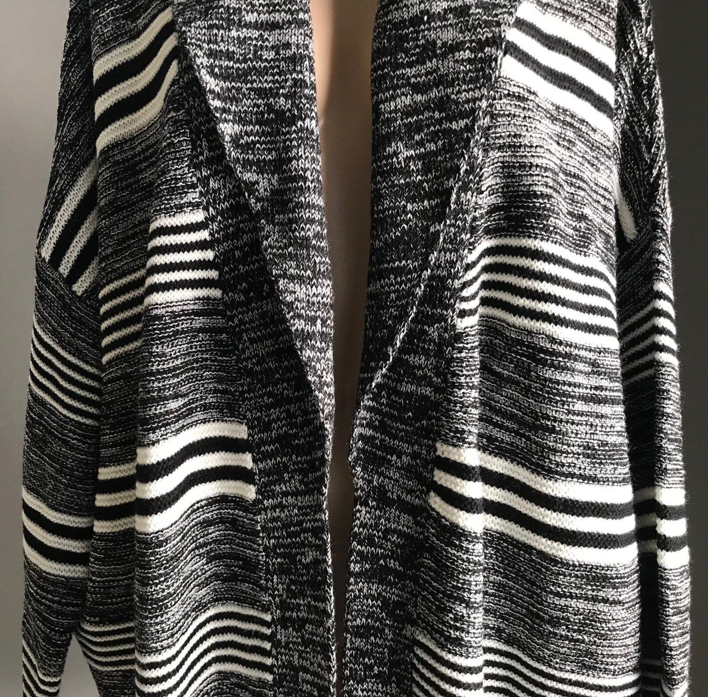 COTTON ON Knit Shawl Chunky Black & White Marl & Stripe Cardigan Size S 10 NEW