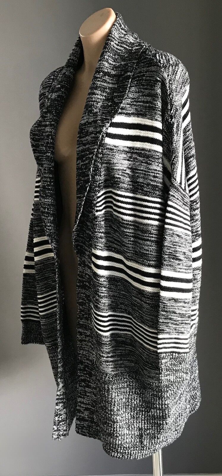COTTON ON Knit Shawl Chunky Black & White Marl & Stripe Cardigan Size S 10 NEW