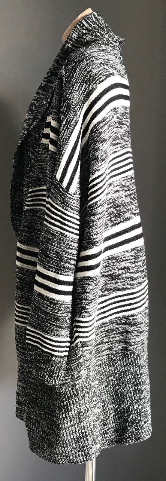 COTTON ON Knit Shawl Chunky Black & White Marl & Stripe Cardigan Size S 10 NEW