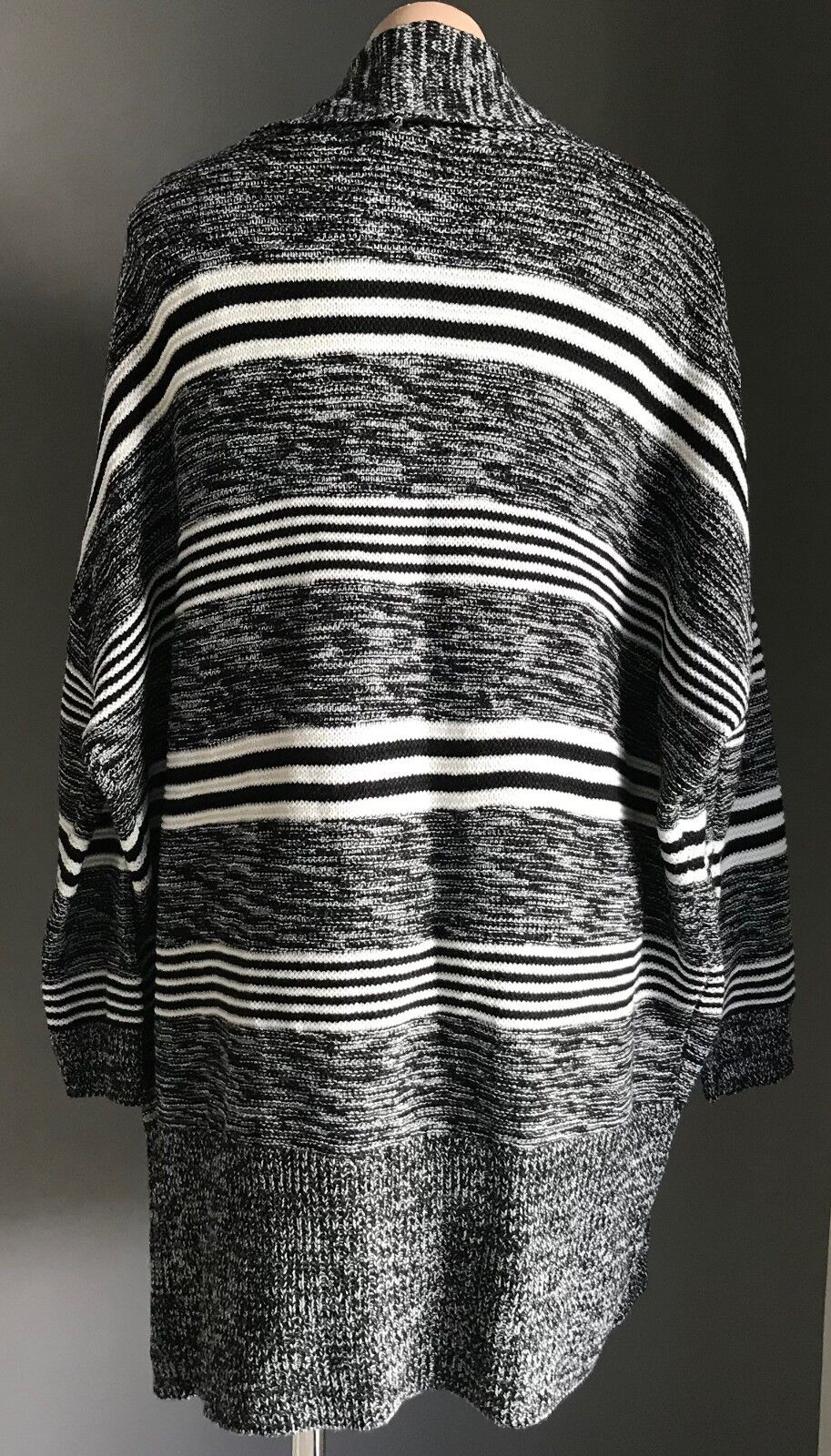 COTTON ON Knit Shawl Chunky Black & White Marl & Stripe Cardigan Size S 10 NEW