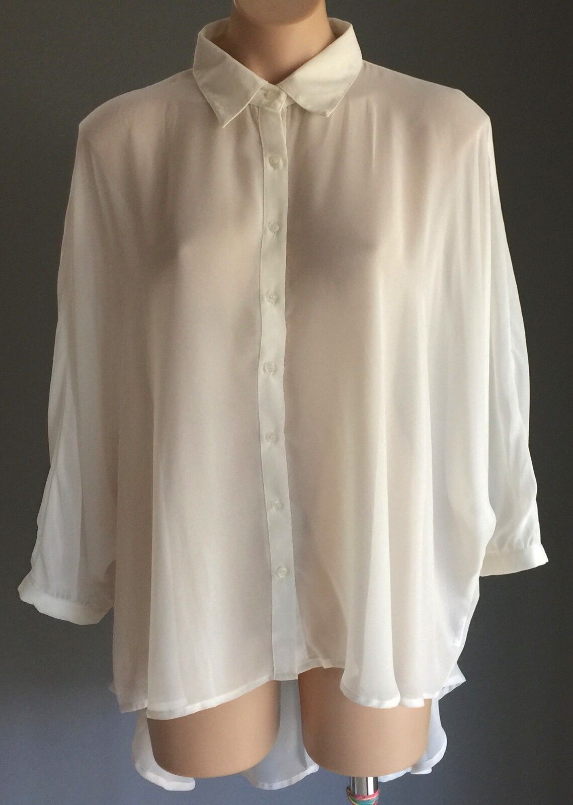 COTTON ON Top Sheer Ivory 3/4 Dolman Sleeve Hi-Low Hem Blouse Size S 10 Stylish