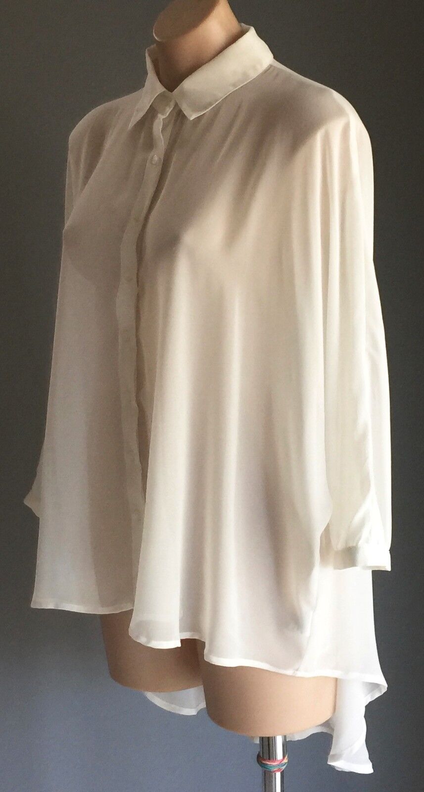 COTTON ON Top Sheer Ivory 3/4 Dolman Sleeve Hi-Low Hem Blouse Size S 10 Stylish