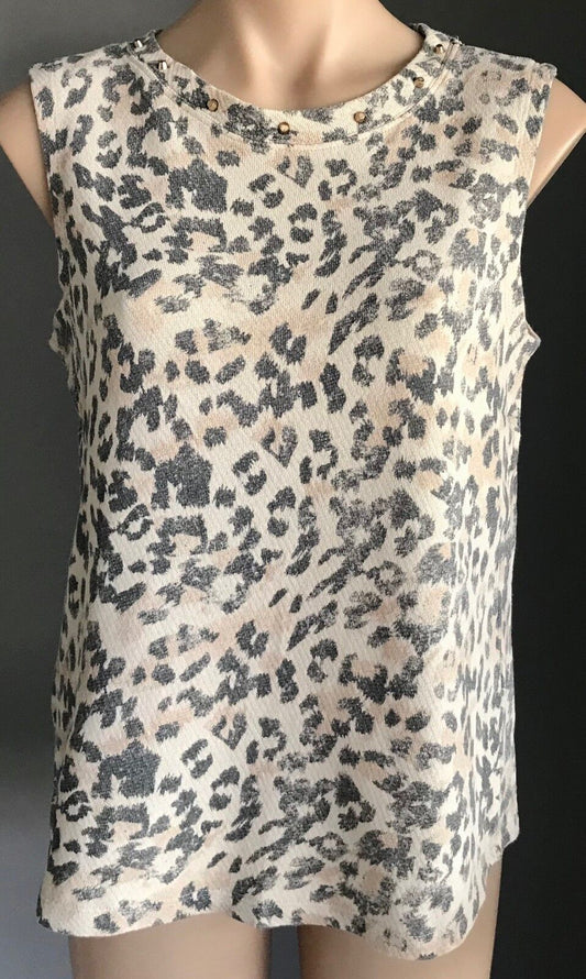 COTTON ON Top Light Grey ivory Peach Sleeveless Animal Print Size S 10