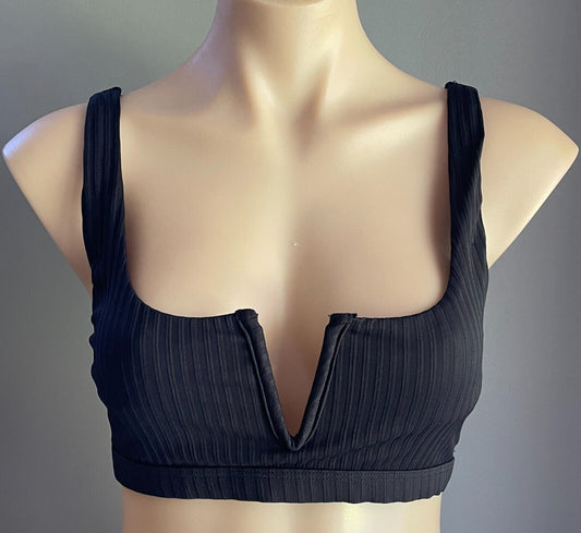 COTTON ON BODY Black Ribbed Crop Top/Bralette Stretch V-Wire Size 14