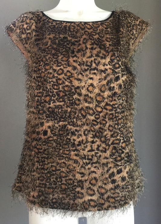 ANN TAYLOR Top Cap Sleeve Animal Print Feathered Jacquard Top Ladies Sz 6 8 NEW