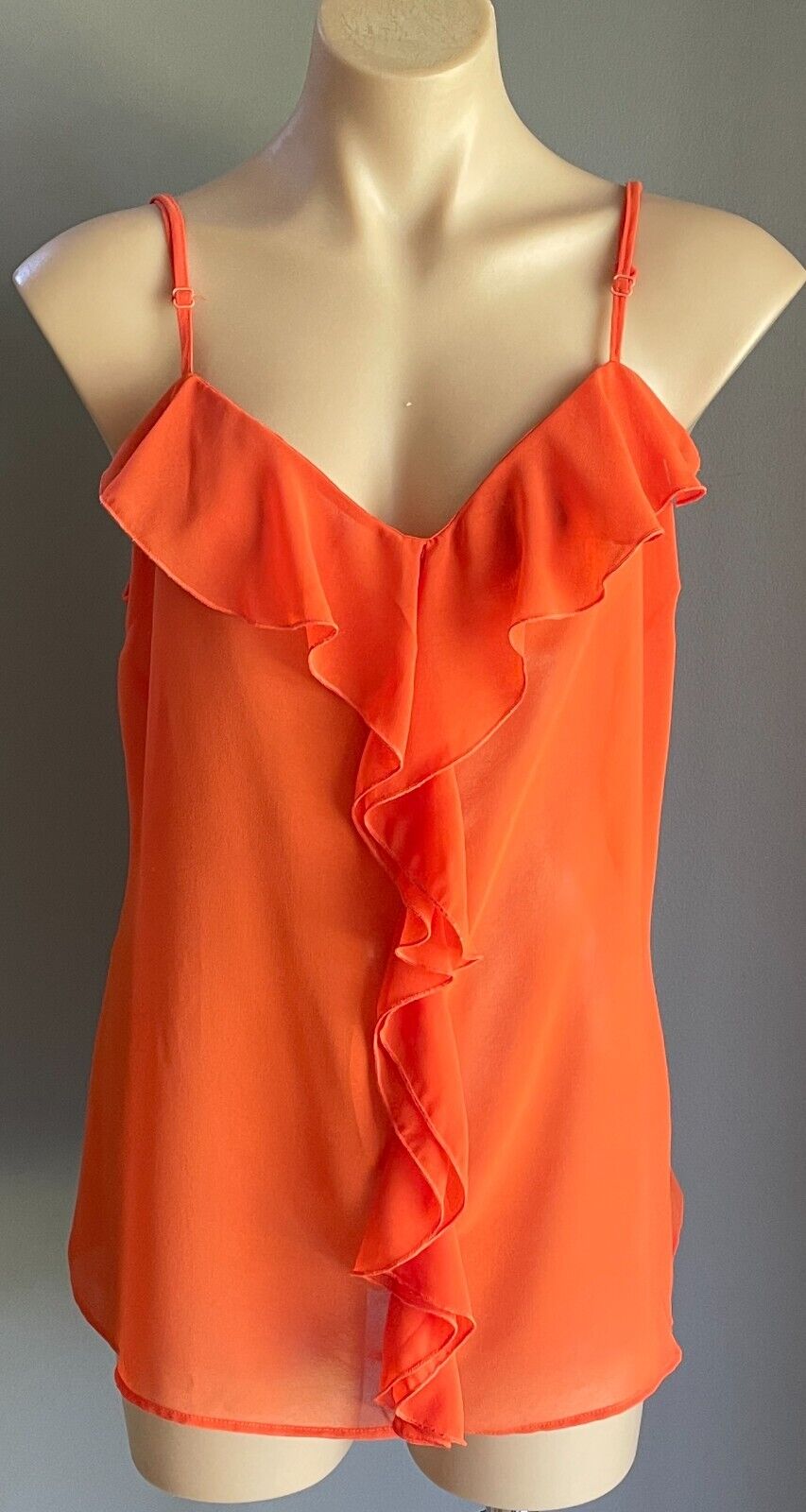 COTTON ON Cami Top Burnt Orange Ruffles Semi Sheer Adjust Strap Size XL 12 NEW