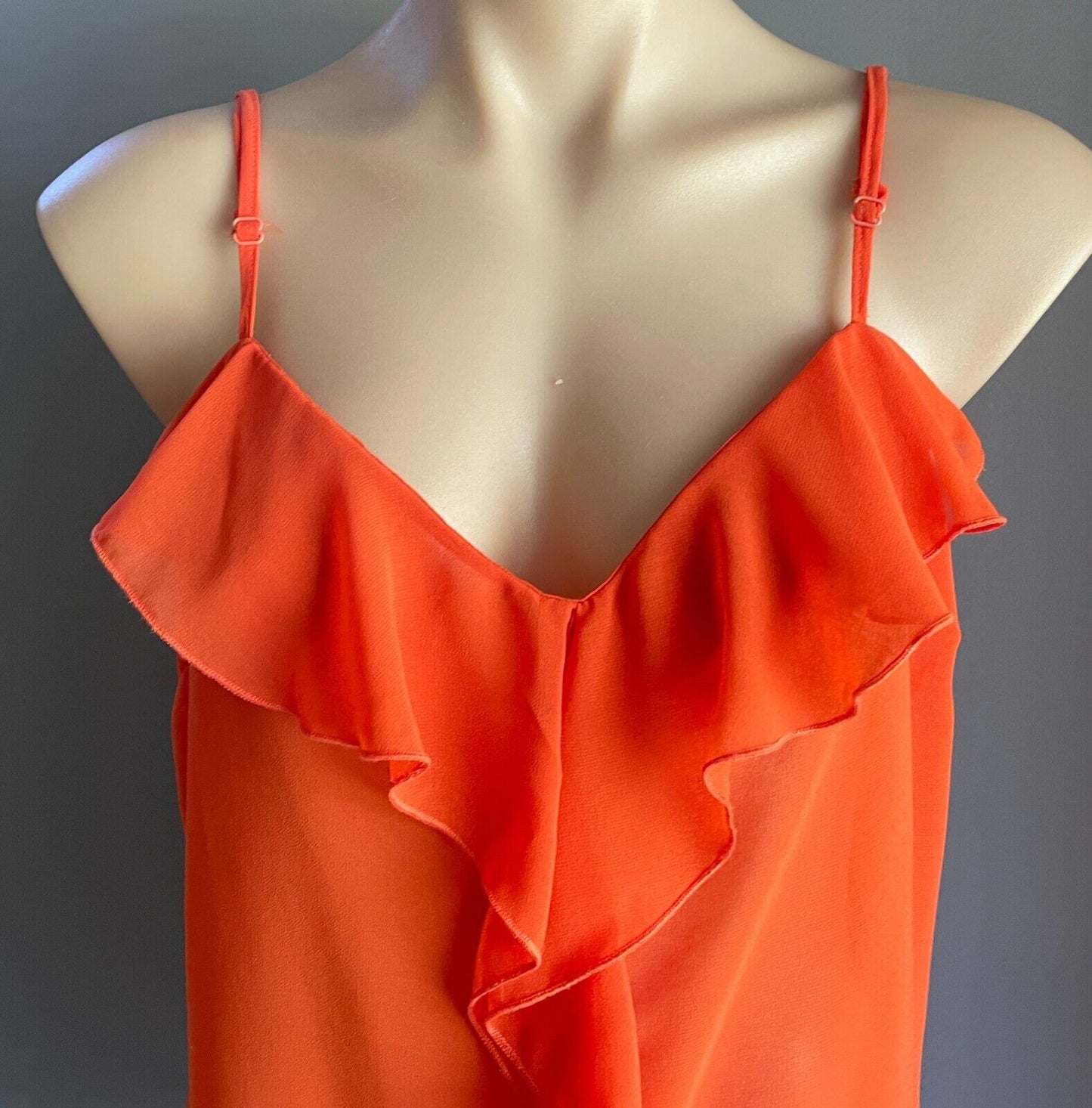 COTTON ON Cami Top Burnt Orange Ruffles Semi Sheer Adjust Strap Size XL 12 NEW